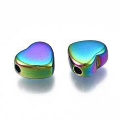 Rainbow Color Placage en rack couleur arc-en-ciel 304 perles en acier inoxydable, sans cadmium et sans nickel et sans plomb, cœur, 10x11x5.5mm, Trou: 2mm