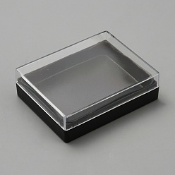 Noir Boîte de rangement pour badges en plastique, coffret cadeau badge avec plateaux à l'intérieur, rectangle, noir, 4.2x5.35x1.55 cm