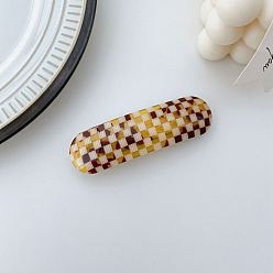Gold Tartan Pattern Cellulose Acetate Hair Barrette, Oval Shaped Hair Accessories for Girls Women, Gold, 85x28mm