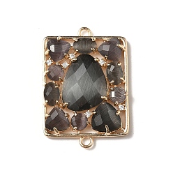 Серый Подвески-коннекторы из латуни с микропаве из прозрачного кубического циркония и кошачьего глаза, реальный 18 k позолоченный, стойки покрытие, долговечный, без кадмия и без свинца, серые, 33.5x23x6 мм, отверстие : 1.8 мм