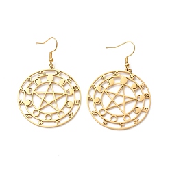 Golden 12 Constellations & Moon Phase & Star 304 Stainless Steel Dangle Earrings for Women, Golden, 57mm, Pin: 0.7mm