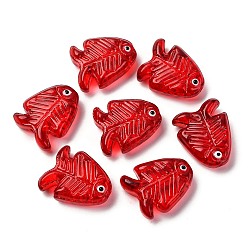 (123L) Белый крем непрозрачный блеск Прозрачные стеклянные эмалевые бусины, рыба, огнеупорный кирпич, 21.5x18x7 мм, отверстие : 1.5 мм