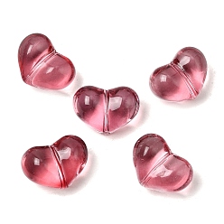 Светло-Вишневый Прозрачные стеклянные бусины, окрашенная и подогревом, сердце, светло-вишневый, 15.5x21x11.5 мм, отверстие : 1.5 мм