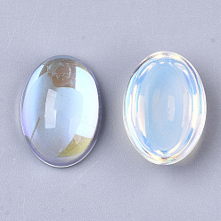 Clear AB Transparent Glass Cabochons, AB Color Plated, Oval, Clear AB, 18x13x7mm