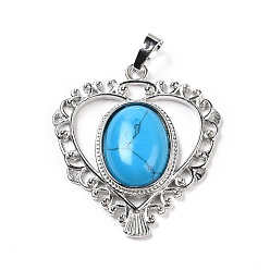 Synthetic Turquoise Synthetic Turquoise Pendants, Eco-Friendly Brass Finding, Platinum, Cadmium Free & Lead Free, Heart, 38.5x34.5x7.5mm, Hole: 7x5mm