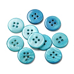 Sky Blue Freshwater Shell Buttons, 4-Hole, Flat Round, Sky Blue, 14x1.7~2.2mm, Hole: 1.6mm