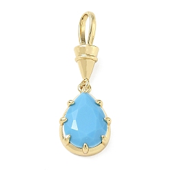 Bleu Ciel Pendentifs en laiton zircon cubique pavé, charmes de larme, charmes de pierre unique, plaqué longue durée, crémaillère plaquage, sans plomb et sans cadmium, réel 18 k plaqué or, bleu ciel, 36mm, Trou: 8x5mm