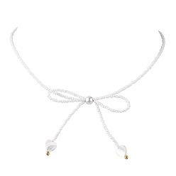 White Glass Seed Pendants Necklaces for Women, Bowknot, White, 15.94 inch(40.5cm)