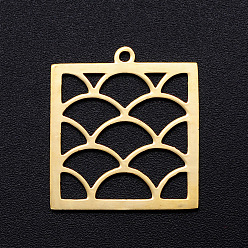 Golden 201 Stainless Steel Pendants, Filigree Joiners Findings, Laser Cut, Square with Spindrift, Golden, 22x20x1mm, Hole: 1.4mm