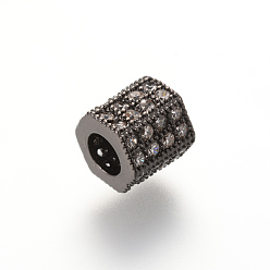 Gunmetal Brass Micro Pave Cubic Zirconia European Beads, Large Hole Beads, Hexagon, Gunmetal, 7x8x7mm, Hole: 4mm