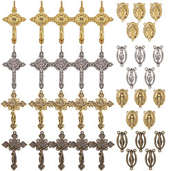 Mixed Color SUNNYCLUE Religion Theme Findings, with Alloy Crucifix Cross Pendants, Rosary Center Pieces Chandelier Component Links, Mixed Color, 74x73x25mm, 40pcs/box