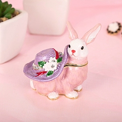 Plum Rabbit Alloy Enamel Box, with Rhinestone and Magnetic Clasp, Rabbit, for Ring, Neckalces, Pendant, Home Decoration, Plum, 4.5x7x6.1cm