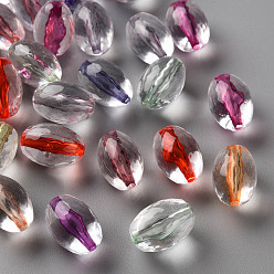 Mixed Color Transparent Acrylic Beads, Oval, Faceted, Mixed Color, 14x9.5mm, Hole: 1.6mm, about 606pcs/500g