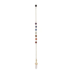 Golden Bullet & Round Gemstone Dowsing Pendulums, with 304 Stainless Steel Cable Chains, Golden, 298mm, Hole: 2mm