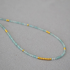 golden Elegant Blue Gemstone Beaded Necklace - Minimalist, Delicate, Unique, Fashionable.