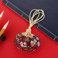 Dark Red Flower Embroidery Silk & Satin Drawstring Sachet Bags with Tassel, for Jewelry, Dark Red, 10x8.5cm