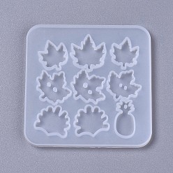 White Silicone Molds, Cabochon & Pendants Resin Casting Molds, For UV Resin, Epoxy Resin Jewelry Making, Mixed Shapes, Maple Leaf & Leaf & Pineapple, White, 84x84x4mm, Hole: 1.8mm & 2.5mm & 2.8mm