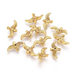 Antique Golden Tibetan Style Alloy Beads, Lead Free and Cadmium Free, Bird, Antique Golden, 17x10x2mm, hole: 1mm