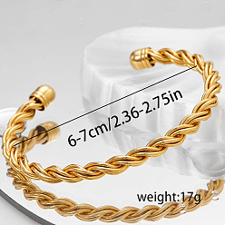 Золотой Латунь манжеты браслеты, Браслеты из витой веревки для женщин, золотые, внутренний диаметр: 2-3/8 дюйм (6 см) ~ 3-1/8 дюйм (8 см)