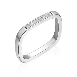 Crystal 304 Stainless Steel Rhinestone Finger Ring, Rectangle, Crystal, Wide: 3mm