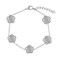 Stainless Steel Color Stainless Steel Flower Link Chain Bracelet, Stainless Steel Color, 6-3/4 inch(17cm)