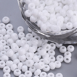 White Baking Paint Glass Seed Beads, Round, White, 3x1.5~3mm, Hole: 1mm, about 10000pcs/bag, about 450g/bag