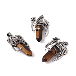 Тигровый глаз Большой кулон с заостренным глазом и натуральным тигровым глазом, с фурнитурой из сплава дракона античного серебра, без свинца и без кадмия, пуля, 50~51x34~34.5x14.5~15.5 мм, отверстие : 6x4 мм