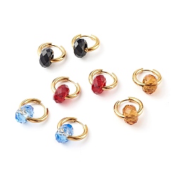 Mixed Color 304 Stainless Steel Huggie Hoop Earrings, with Glass European Beads, Faceted, Rondelle, Golden, Mixed Color, 25.5mm, Pin: 1mm