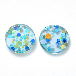 Colorful Cellulose Acetate(Resin) Pendants, with Pailette/Sequins, Flat Round, Colorful, 15~16x2~3mm, Hole: 1.4mm