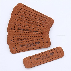 Chocolate Imitation Leather Label Tags, with Holes & Word Hand Made with love, for DIY Jeans, Bags, Shoes, Hat Accessories, Rounded Rectangle, Chocolate, 15x55mm