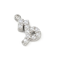 Платина Латунь прелести, с абс пластмассовой имитационной жемчужиной, долговечный, без кадмия и без свинца, стойки покрытие, Козерог, платина, 14.5x9.5x3.5 мм, отверстие : 1.2 мм