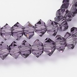 Blue Violet Faceted Bicone Transparent Glass Bead Strands, Blue Violet, 5x3mm, Hole: 1mm, about 99pcs/strand, 11.8 inch