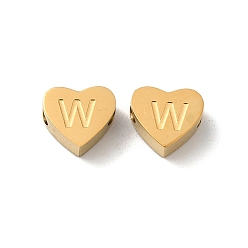 Letter W Ionenbeschichtung (IP) 304 Edelstahlperlen, golden, Herz mit Brief, Buchstabe w, 5.5x6.5x3 mm, Bohrung: 1.6 mm