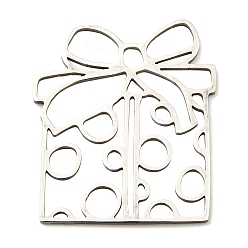 Stainless Steel Color Christmas 201 Stainless Steel Pendants, Laser Cut, Gift Box Charm, Stainless Steel Color, 25x22x1mm, Hole: 2.5x2mm