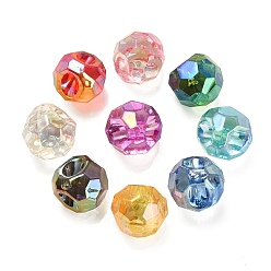 Mixed Color UV Plating Rainbow Iridescent Acrylic European Beads, Faceted, Large Hole Beads, Round, Mixed Color, 15.5x15.5mm, Hole: 4mm
