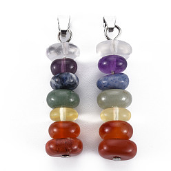 Mixed Stone Natural Mixed Gemstone Pendants, with Platinum Iron Findings, Oval, 39~41mm, Hole: 6x2.5mm, bead: 8~12mm