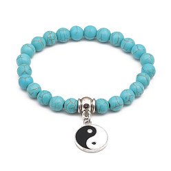 Gossip Turquoise Beaded Bracelet Set with Cross Pendant - Vintage Natural Stone Jewelry