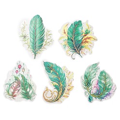 Turquoise 5Pcs 5 Styles Feather Waterproof PET Stickers Sets, Adhesive Decals for DIY Scrapbooking, Photo Album Decoration, Turquoise, 93~120x62~85x0.2mm, 1pc/style