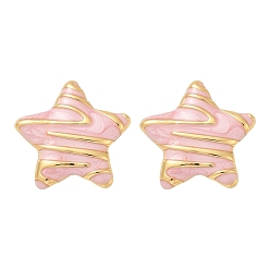 Pink 304 серьги-гвоздики в форме звезд из нержавеющей стали с эмалью, реальный 18 k позолоченный, вакуумное покрытие pvd, розовые, 25x26 мм