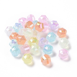 Mixed Color Transparent Acrylic Imitation Jelly Beads, Hexagon, Mixed Color, 15.5~16x17.5~18x14mm, Hole: 2.5mm