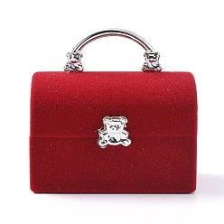 Red Lady Bag with Bear Shape Velvet Jewelry Boxes, Portable Jewelry Box Organizer Storage Case, for Ring Earrings Necklace, Red, 5.7x4.4x5.5cm
