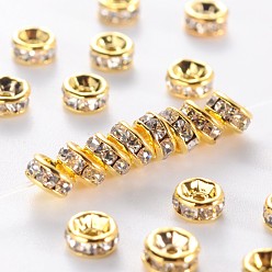 Crystal Brass Rhinestone Spacer Beads, Grade AAA, Straight Flange, Nickel Free, Golden Metal Color, Rondelle, Crystal, 4x2mm, Hole: 1mm
