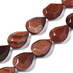 Goldstone Synthetic Goldstone Beads Strands, Faceted, Teardrop, 20x14~15x7~8mm, Hole: 1mm, about 20pcs/strand, 15.35 inch(39cm)