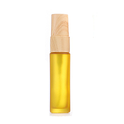 Gold Empty Portable Frosted Glass Spray Bottles, Fine Mist Atomizer, with Wooden Dust Cap, Refillable Bottle, Gold, 9.6x2cm, Capacity: 10ml(0.34fl. oz)