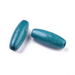 Teal Dyed Natural Wood Beads, Egg Shaped Rugby Wood Beads, Oval/Oblong, Lead Free, Teal, 15x7~8mm, Hole: 3mm, about 3800pcs/1000g