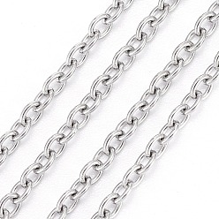 Stainless Steel Color Non-Tarnish 3.28 Feet 304 Stainless Steel Cable Chains, Soldered, Oval, Stainless Steel Color, 2.5x2x0.5mm
