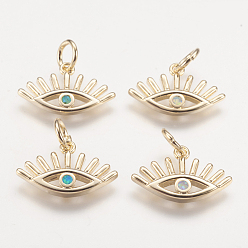 Mixed Color Brass Pendants, with Synthetic Opal, Eye, Golden, Mixed Color, 11x17.5x2mm, Hole: 4mm