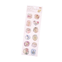Pink Gold Stamping Transparent Resin Wax Seal Stickers, for Scrapbooking, Travel Diary Craft, Flower, Pink, Packaging: 235x75x1.7mm, 12pcs/set