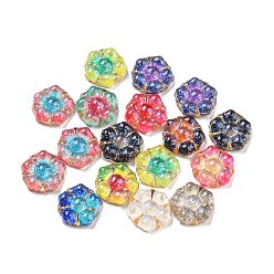 Mixed Color Translucent Resin Cabochons, Glitter Flower, Mixed Color, 7.5x7.5x2.5mm
