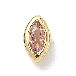 Pink Кабошоны из кубического циркония с микропаве из латуни с эффектом «конский глаз», стойки покрытие, долговечный, без свинца и без кадмия, реальный 18 k позолоченный, розовые, 6.5x4x3 мм